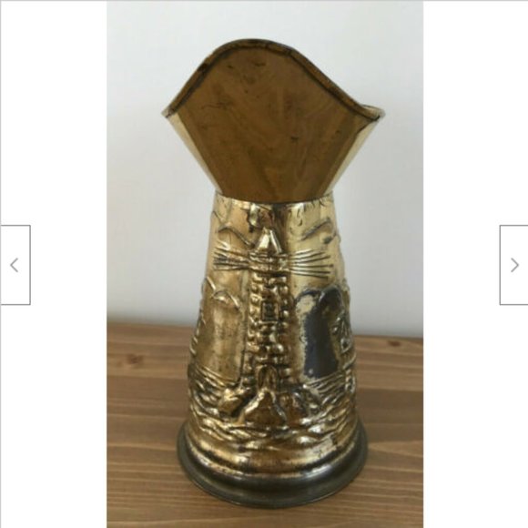 6" Peerage England Brass Pitcher w/ Embossed Nautical Ship Lighthouse Scene - Picture 6 of 8